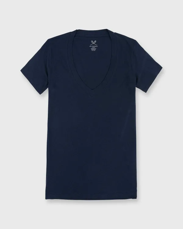 Online Ann Mashburn Short-Sleeved Deep-V Tee Navy Pima Cotton