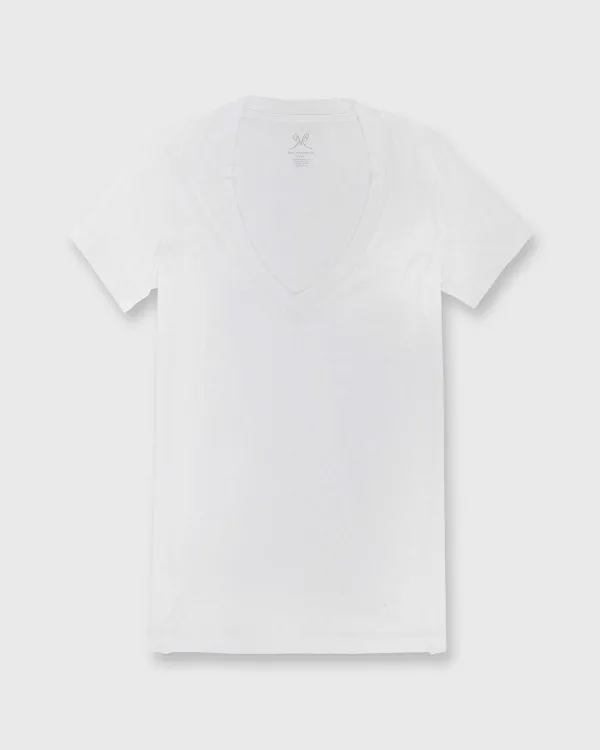 Best Ann Mashburn Short-Sleeved Deep-V Tee White Pima Cotton