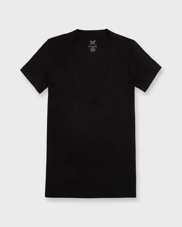 Online Ann Mashburn Short-Sleeved Deep-V Tee Black Pima Cotton