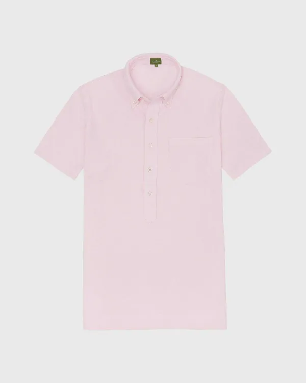 Shop Sid Mashburn Short-Sleeved Knit Button-Down Popover Shirt Pink Oxford Pima Pique