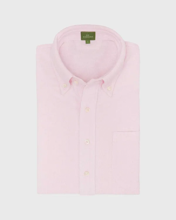 Discount Sid Mashburn Short-Sleeved Knit Button-Down Popover Shirt Pink Oxford Pima Pique