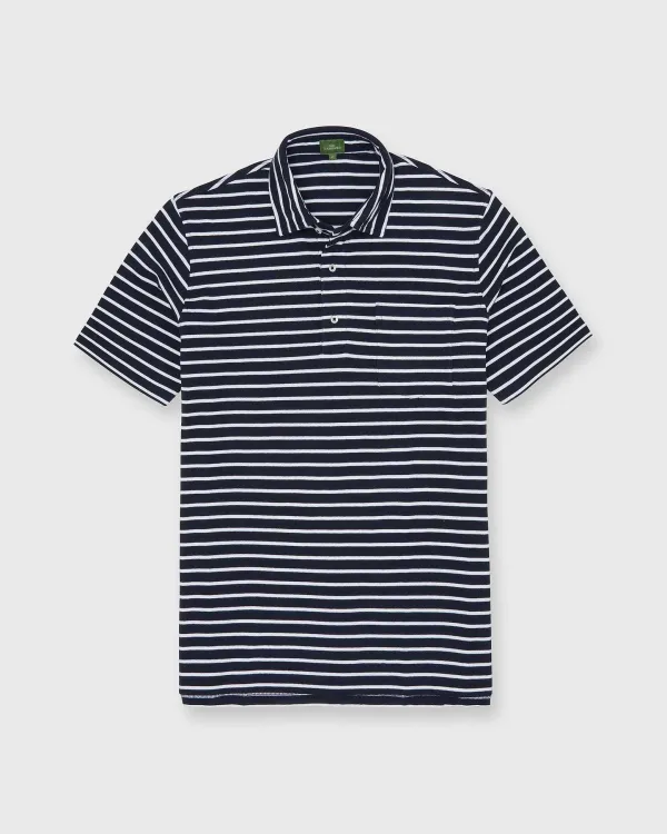 New Sid Mashburn Short-Sleeved Polo Navy/White Wide Stripe Pima Pique