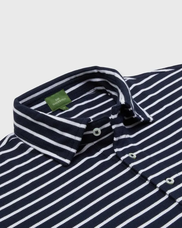 New Sid Mashburn Short-Sleeved Polo Navy/White Wide Stripe Pima Pique