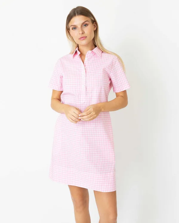 Cheap Ann Mashburn Short-Sleeved Popover Dress Pink Gingham Poplin