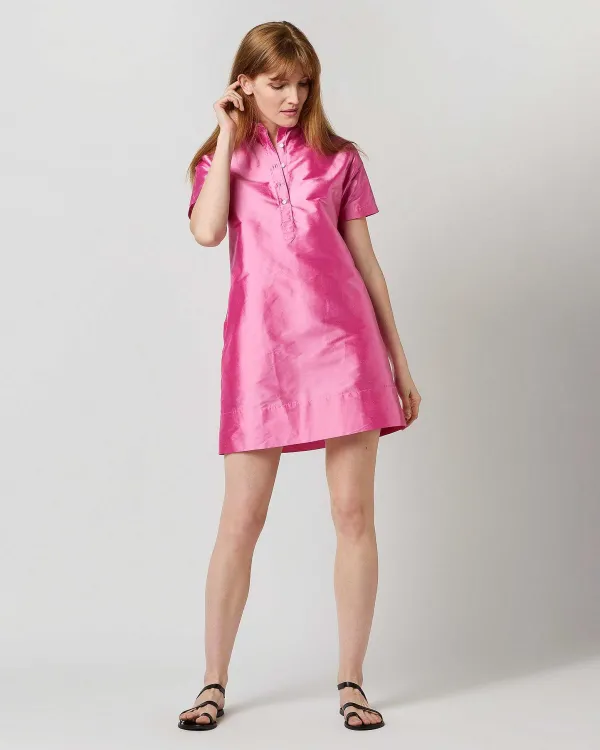 Flash Sale Ann Mashburn Short-Sleeved Popover Dress Pink Silk Shantung