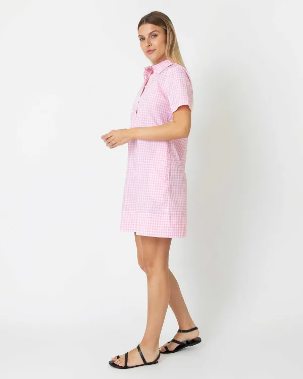 Cheap Ann Mashburn Short-Sleeved Popover Dress Pink Gingham Poplin