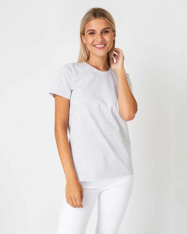 Flash Sale Ann Mashburn Short-Sleeved Relaxed Tee White/Heather Grey Stripe Jersey