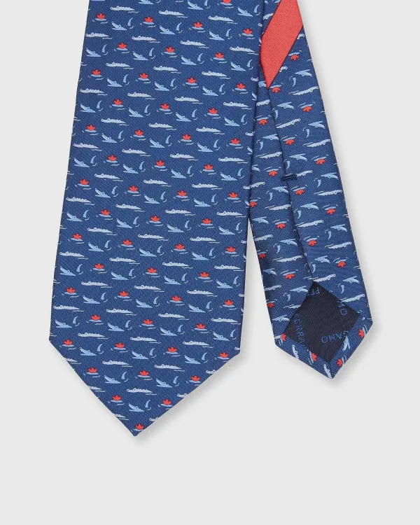 New Salvatore Ferragamo Silk Print Tie Navy Crocodiles