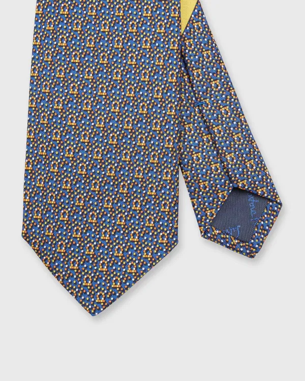 Clearance Salvatore Ferragamo Silk Print Tie Navy/Orange/Yellow Pixels