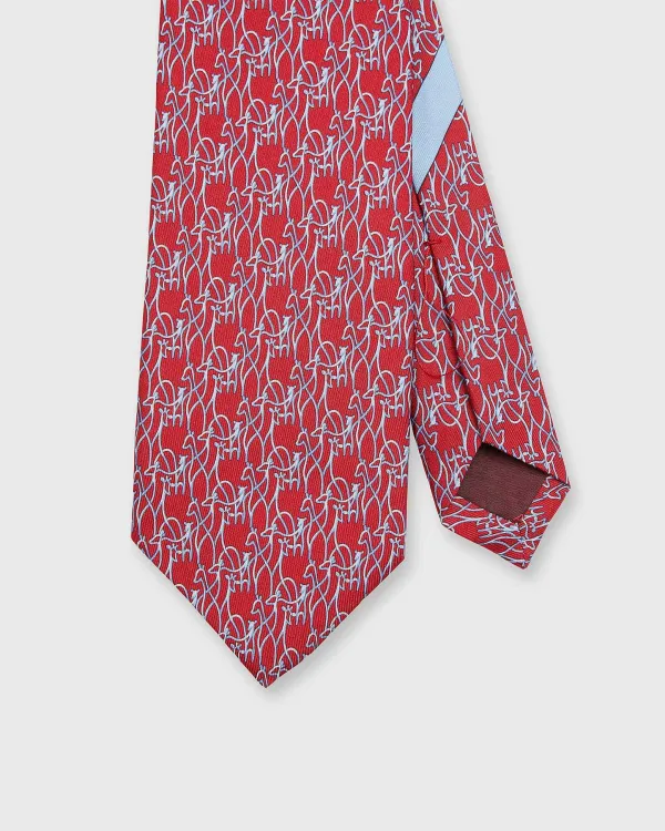 Shop Salvatore Ferragamo Silk Print Tie Red/Light Blue Giraffes