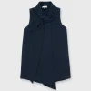 Best Ann Mashburn Sleeveless Tie-Neck Blouse Navy Silk Crepe De Chine