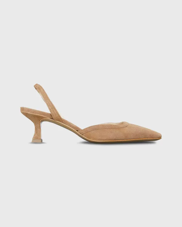 New Ann Mashburn Slight Square Slingback Dark Camel Suede