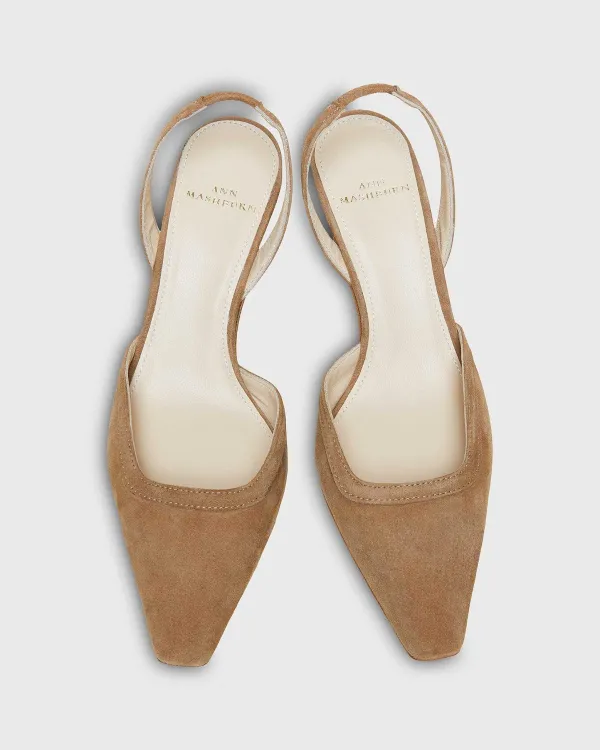 New Ann Mashburn Slight Square Slingback Dark Camel Suede