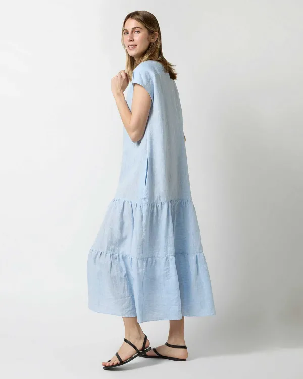 New Ann Mashburn Sophia Dress Sky Sahara Linen