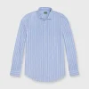 New Sid Mashburn Spread Collar Popover Shirt Blue Double Stripe Poplin