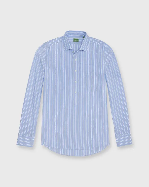 New Sid Mashburn Spread Collar Popover Shirt Blue Double Stripe Poplin