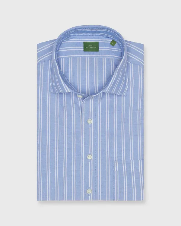 New Sid Mashburn Spread Collar Popover Shirt Blue Double Stripe Poplin