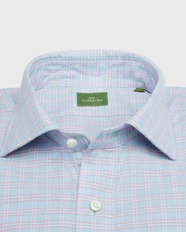 Best Sale Sid Mashburn Spread Collar Popover Shirt Sky/Pink Plaid Linen