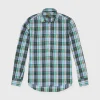 New Sid Mashburn Spread Collar Popover Sport Shirt Peri/Brolive/Surf Plaid Linen