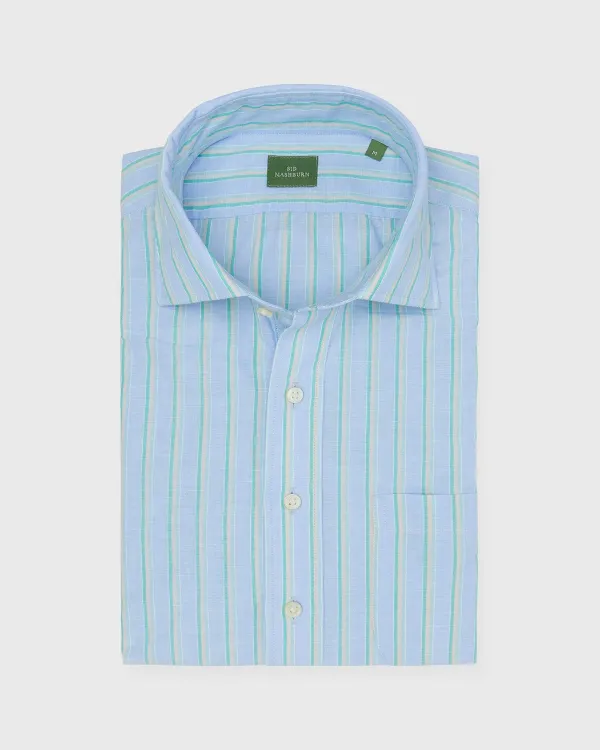 Online Sid Mashburn Spread Collar Popover Sport Shirt Blue/Green/Peach Multi Stripe Cotolino