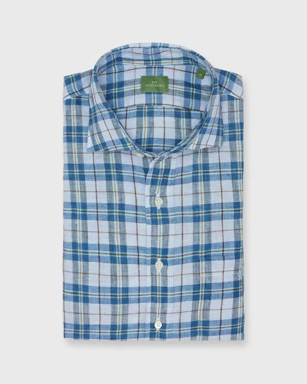 Flash Sale Sid Mashburn Spread Collar Sport Shirt Peri/Brown/Navy Plaid Linen