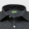 Outlet Sid Mashburn Spread Collar Sport Shirt Olive/Navy Gingham Linen