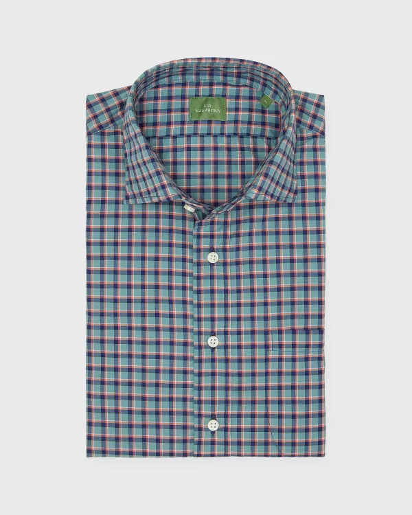 Flash Sale Sid Mashburn Spread Collar Sport Shirt Sage/Navy/Orange Plaid Poplin