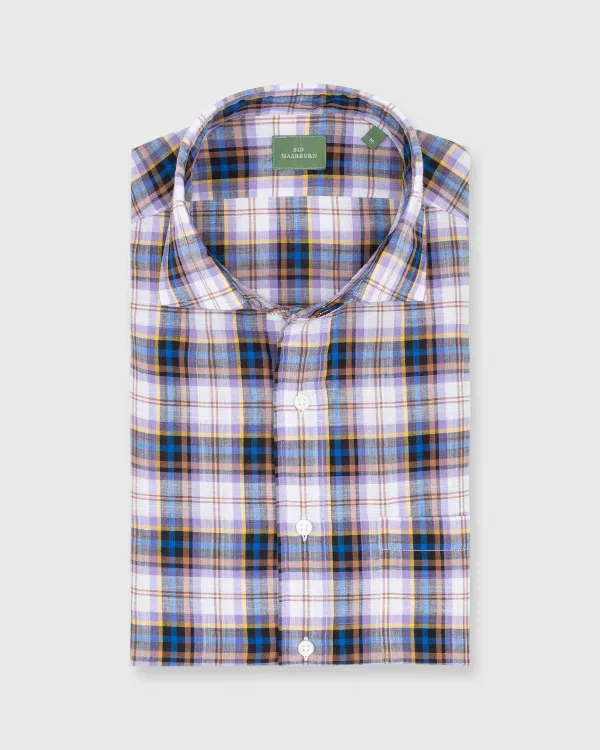 New Sid Mashburn Spread Collar Sport Shirt Lilac/Walnut/Cobalt Plaid Chambray