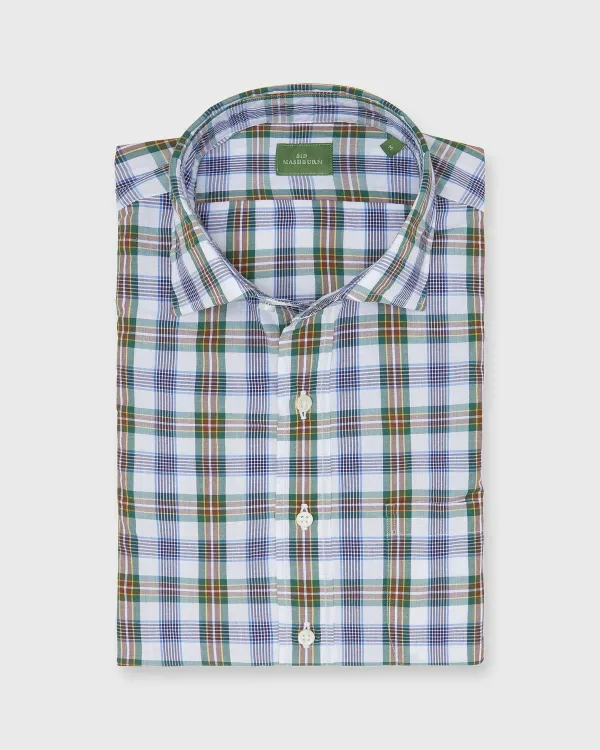 Shop Sid Mashburn Spread Collar Sport Shirt Green/Brown/Blue Plaid Poplin