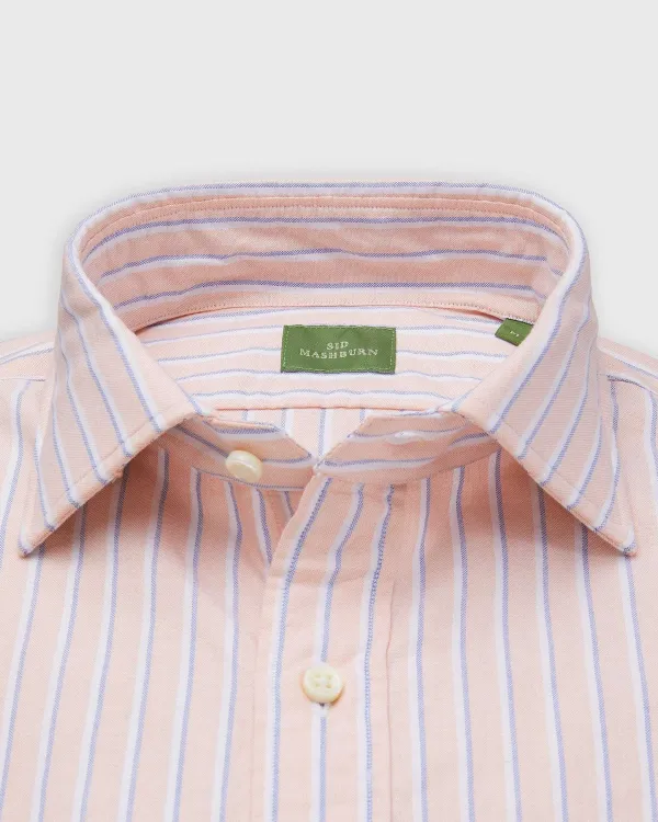 Fashion Sid Mashburn Spread Collar Sport Shirt Melon/Blue/White Stripe Oxford