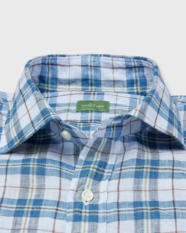 Flash Sale Sid Mashburn Spread Collar Sport Shirt Peri/Brown/Navy Plaid Linen