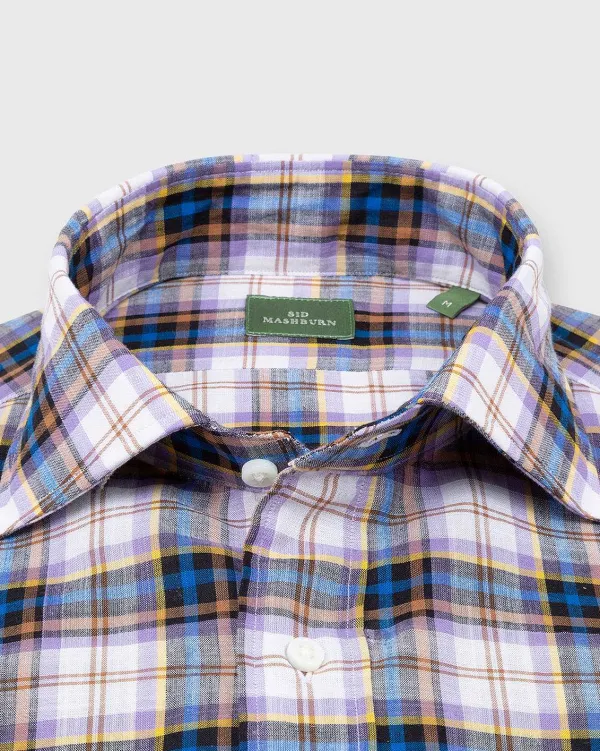 New Sid Mashburn Spread Collar Sport Shirt Lilac/Walnut/Cobalt Plaid Chambray