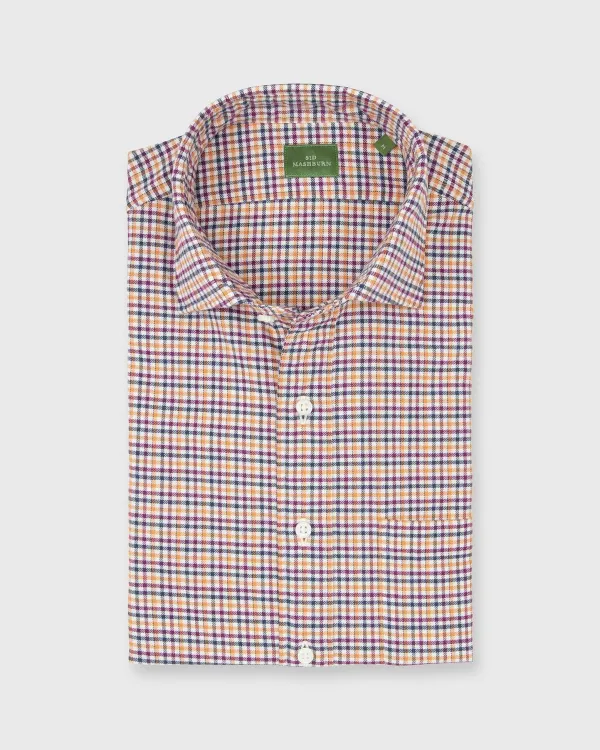 Outlet Sid Mashburn Spread Collar Sport Shirt Orange/Berry/Navy Tattersall Brushed Twill