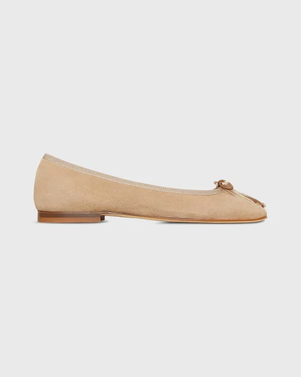 Cheap Ann Mashburn Square-Toe Ballet Flat Camel Suede