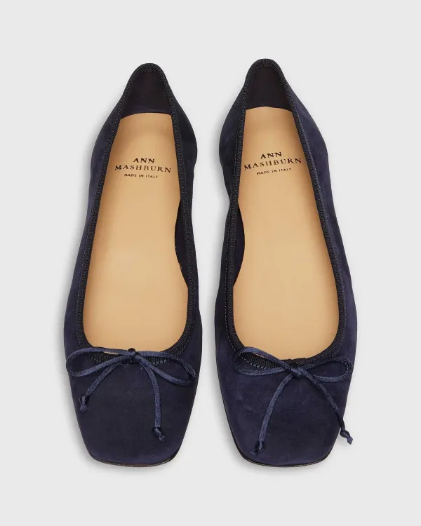 Outlet Ann Mashburn Square-Toe Ballet Flat Navy Suede