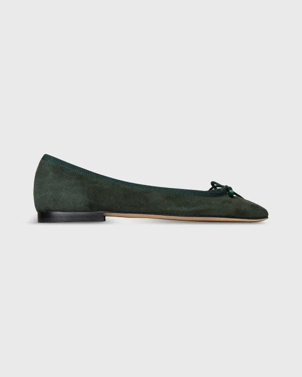 New Ann Mashburn Square-Toe Ballet Flat Forest Suede