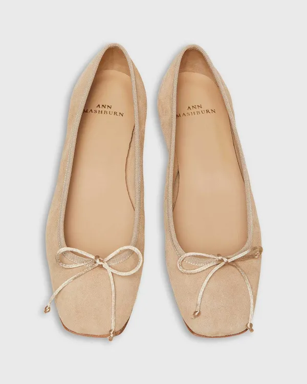 Cheap Ann Mashburn Square-Toe Ballet Flat Camel Suede