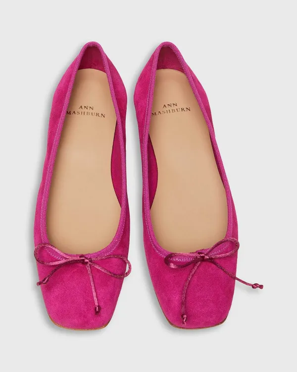 Hot Ann Mashburn Square-Toe Ballet Flat Pink Suede