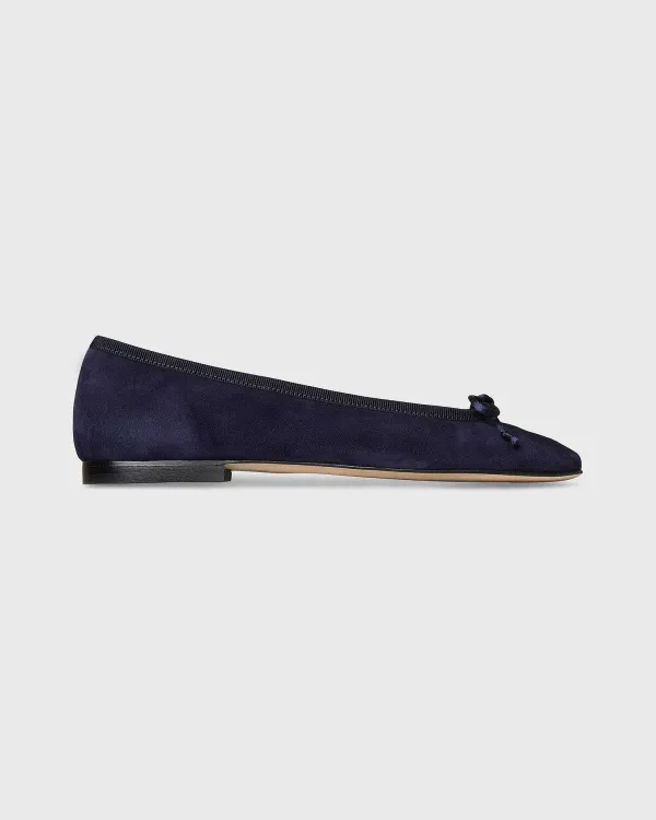 Outlet Ann Mashburn Square-Toe Ballet Flat Navy Suede