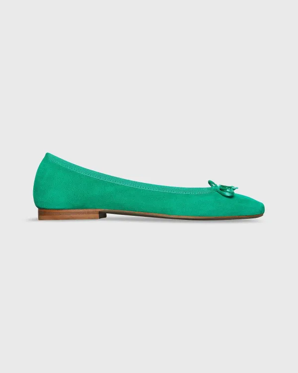 Discount Ann Mashburn Square-Toe Ballet Flat Green Suede