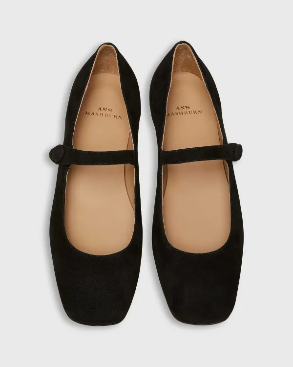 New Ann Mashburn Square-Toe Mary Jane Black Suede