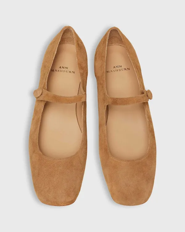 Cheap Ann Mashburn Square-Toe Mary Jane Tan Suede