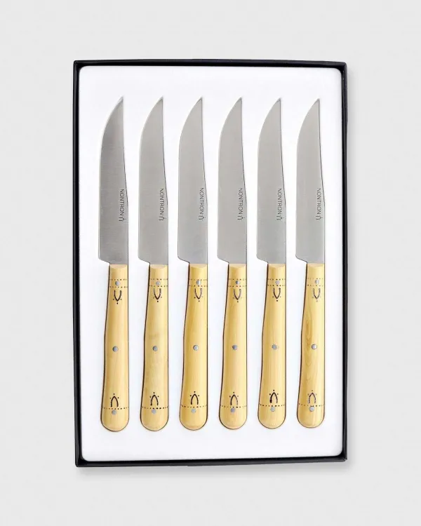 Discount Nontron Steak Knives (Set Of 6) Woodburned Boxwood