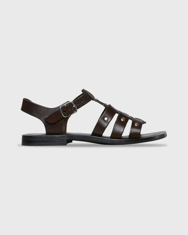 Fashion Ann Mashburn Studded Sandal Chocolate Leather