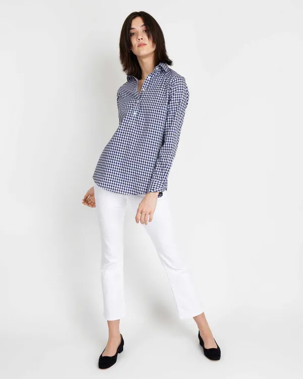 Flash Sale Ann Mashburn Tomboy Popover Shirt Navy Gingham Poplin