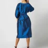 Hot Ann Mashburn Trapunto Blouson Dress Lapis Silk Shantung