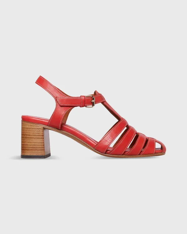 Best Sale Ann Mashburn T-Strap Block Heel Red Leather