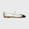 New Ann Mashburn Two-Tone Mary Jane Ballet Flat Platino/Black Leather