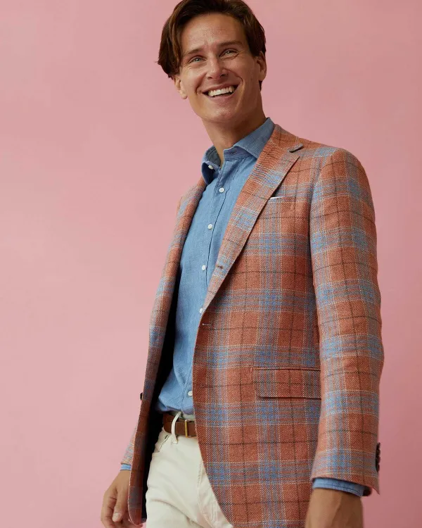 Store Sid Mashburn Virgil No. 2 Jacket Persimmon/Sky/Mocha Plaid Hopsack