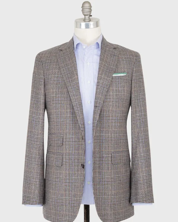 Clearance Sid Mashburn Virgil No. 2 Jacket Flax/Brown/Blue Glen Plaid Hopsack